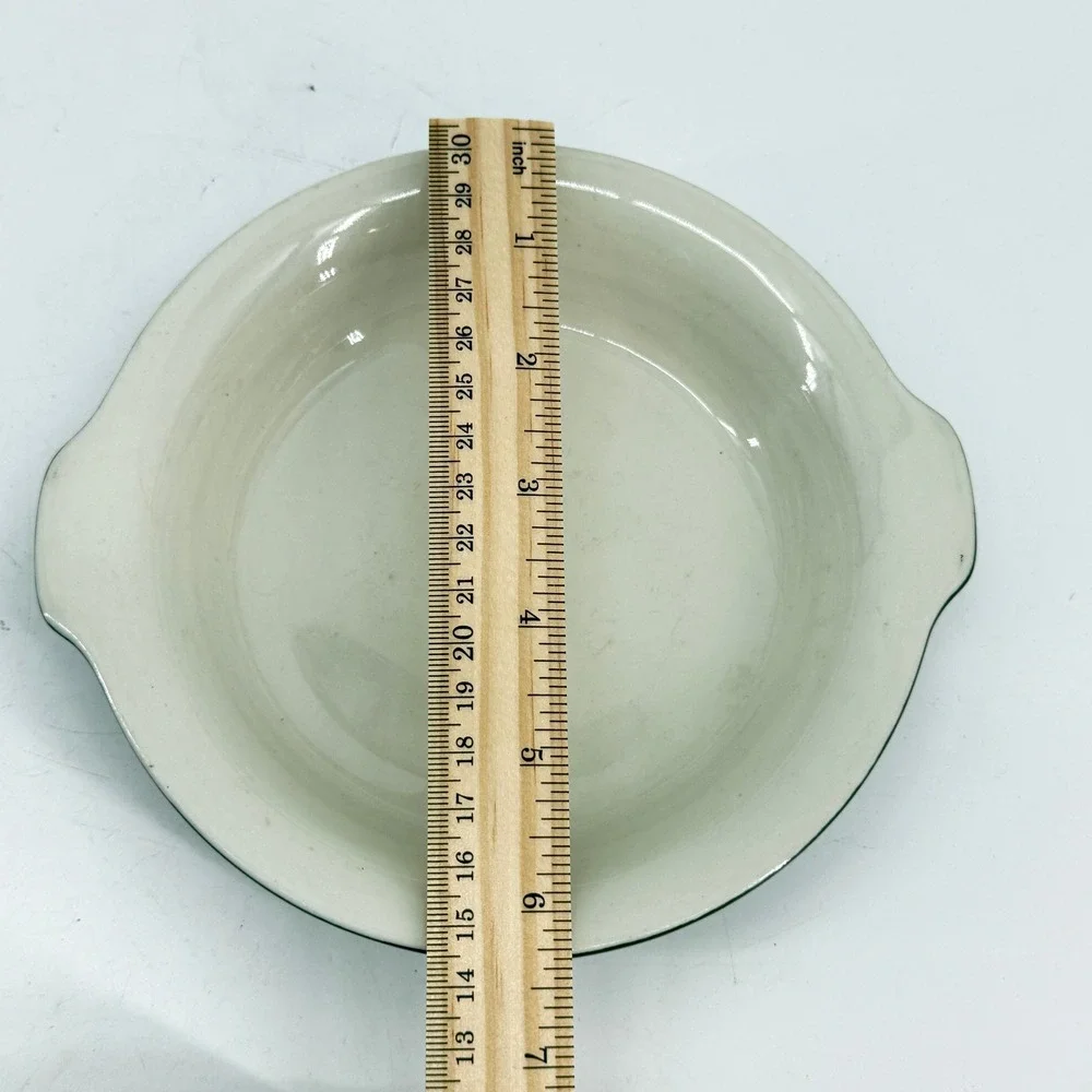 Hall Ceramic Baking Dish 513 Unisex Green White Vintage Tab Handle Stoneware